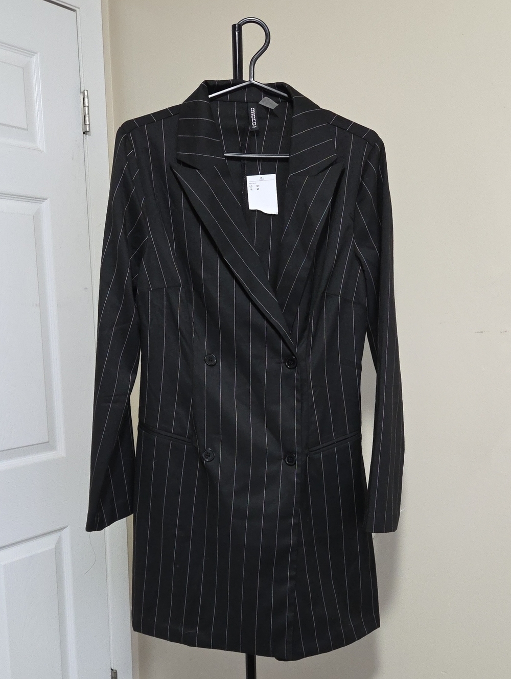 Nwt H&M Black Pinstripe Double-Breasted Blazer Coat